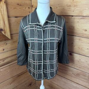 Vintage Grey Plaid Womens Size 14 XL Jacket Cardigan Open 1960s 1950s Twee Prep